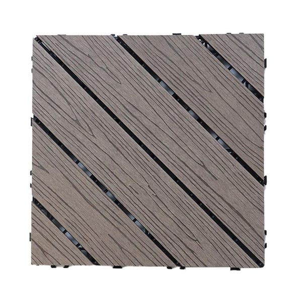 (11 per Case) 1 ft. x 1 ft. 45 Composite Degrees Splicing Solid WPC Interlocking Deck Tile in Chocolate