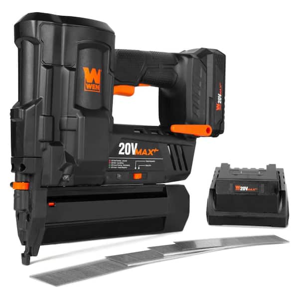 WEN 20-Volt Max Battery-Powered Cordless 18-Gauge 90° Brad Nailer with 2.0Ah Battery and Charger