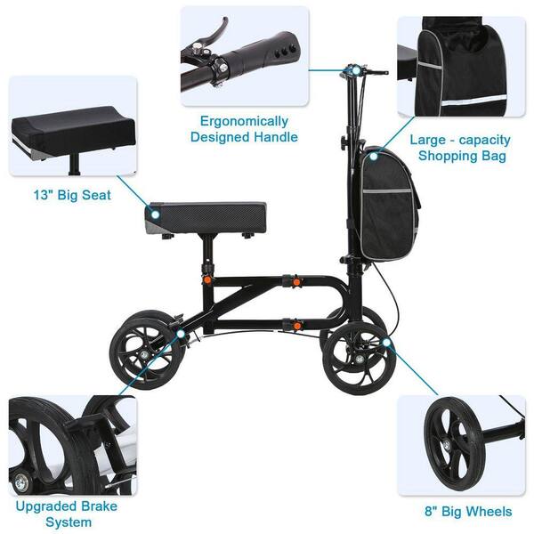 JFVKAF Steerable Knee Walker with Dual Braking System Compact Knee