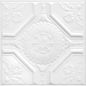 2 ft. x 2 ft. Pattern #23 Floral Diamonds - Bright White Satin - Nail Up Metal Ceiling Tiles (20 sq. ft./case)