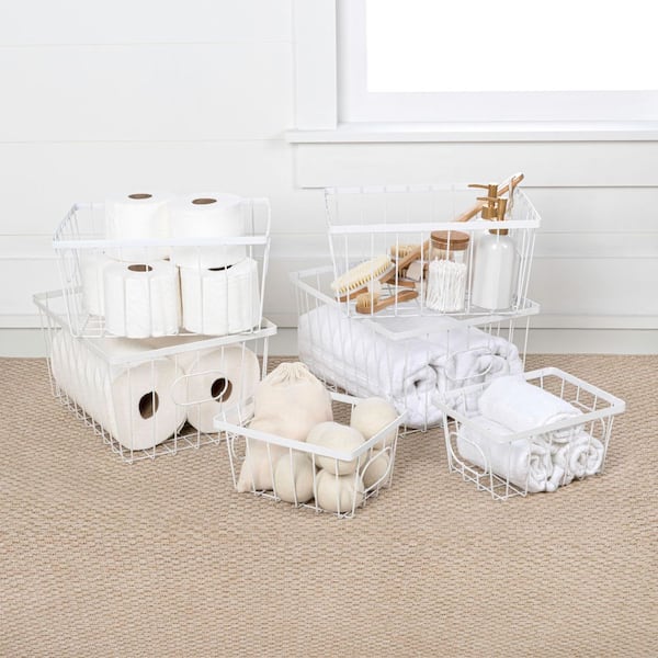 Camden White 16 in. x 8 in. Vintage Industrial Handmade Wire Metal Nesting Storage Decorative Baskets Set of 6