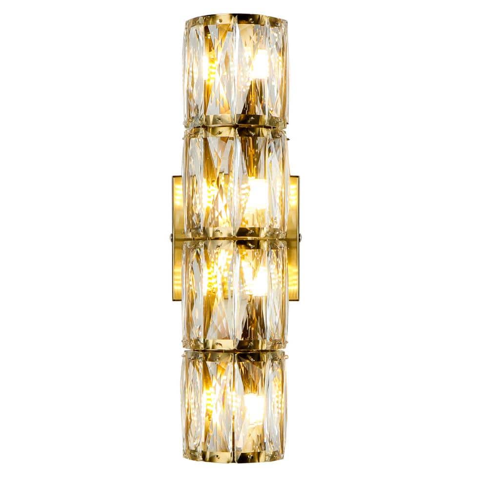 4-Light Modern Wall Sconce Gold Vanity Light with Crystal Shade for Bathroo