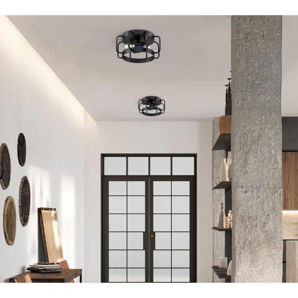 Matte Black Glass Drum Flush Mount Ceiling Light