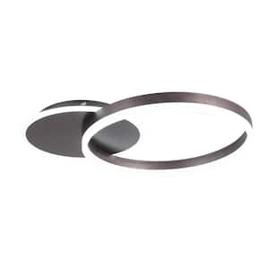 21.6 in. Modern Brown 2 Rings 1-Light Selectable LED Semi-Flush Mount Ceiling Light with Remote Control