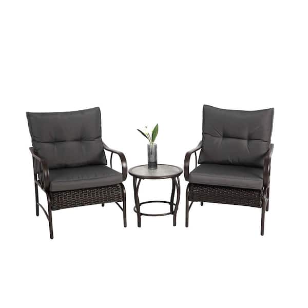 3-Pieces Patio Set Outdoor Wicker Furniture Sets Modern Rattan Chair Conversation Sets with Coffee Table
