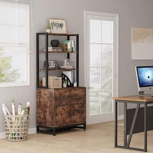Calvin Rustic Brown Lateral Particle Board File Cabinet Printer Stand with 4 Shelves and 2 Drawers