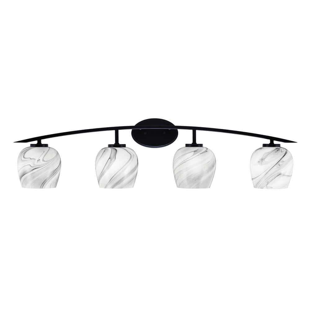 Siena 40 in. 4-Light Matte Black Vanity-Light with 6 in. Onyx Swirl Glass S