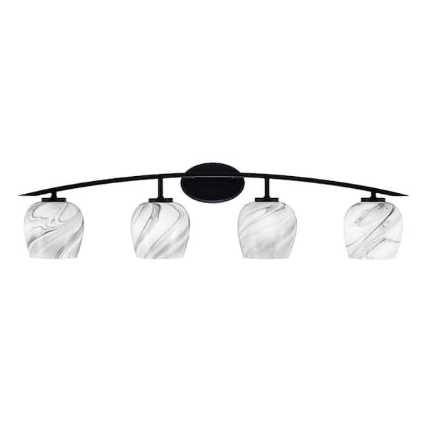 Unbranded Siena 40 in. 4-Light Matte Black Vanity-Light with 6 in. Onyx Swirl Glass Shades No Bulbs Included