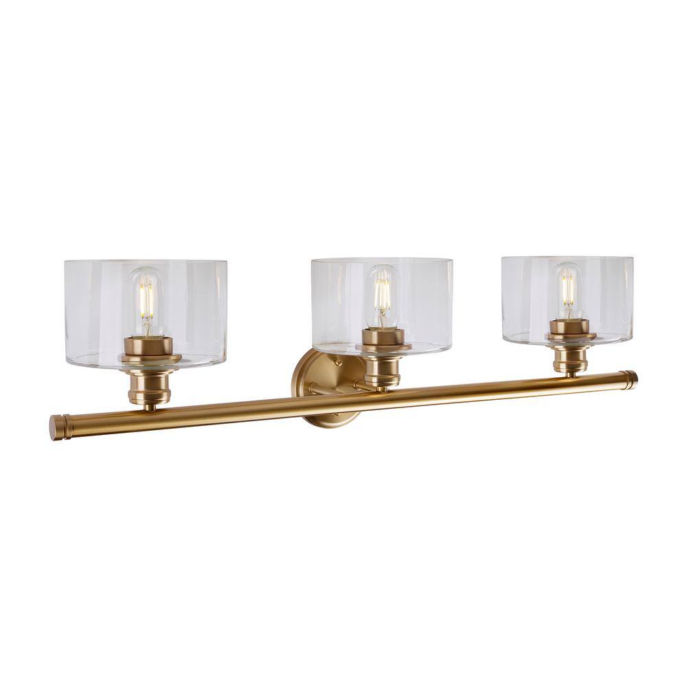 Zane Soft Gold 3-Light Vanity with Oversized Clear Glass Shades