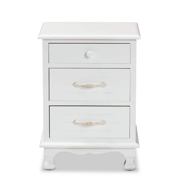 Baxton Studio Layton 3-Drawer White Nightstand (19.7 in. H x 14.2 in. W x 11.8 in. D)