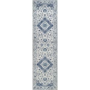 Indhira Ornate Medallion Persian Blue/Gray 2 ft. x 8 ft. Area Rug