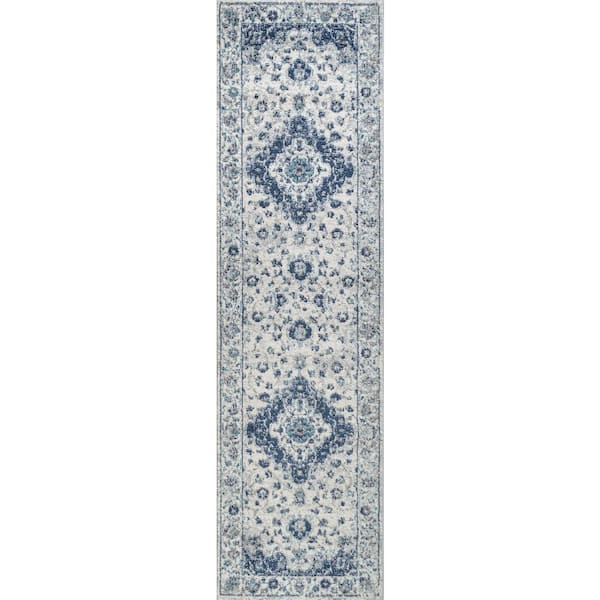 Indhira Ornate Medallion Persian Blue/Gray 2 ft. x 8 ft. Area Rug
