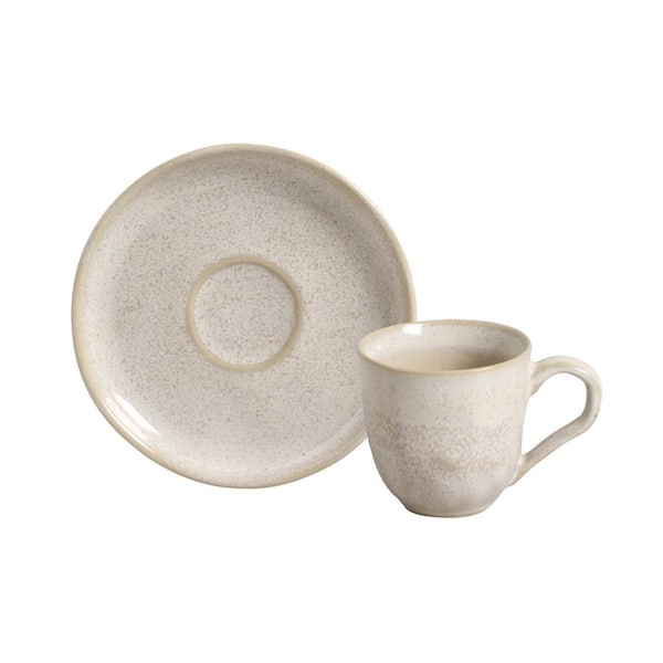 PORTO BRASIL 4.06 oz. Latte Beige Stoneware Organic Coffee Cup and Bio Saucer (Set of 6)