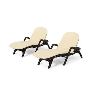 Mikael Dark Brown 2-Piece Faux Rattan Outdoor Chaise Lounge with Beige Cushion