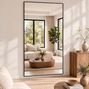 34 in. W x 76 in. H Rectangular Black Aluminum Alloy Framed Modern Oversized Wall Mirror