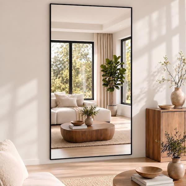 34 in. W x 76 in. H Rectangular Black Aluminum Alloy Framed Modern Oversized Wall Mirror