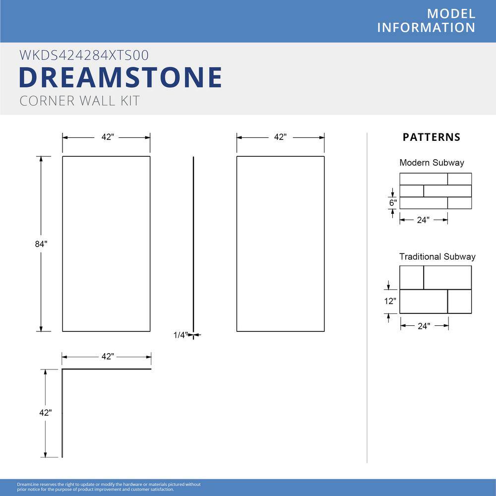 DreamStone White Traditional 42" Corner Shower Wall Kit