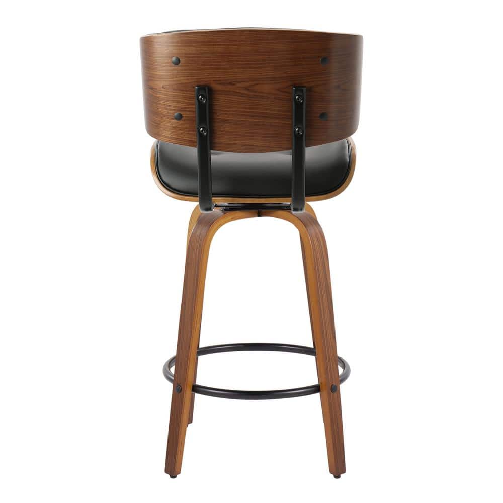 Lombardi 26" Walnut Wood and Black Swivel Counter Stools, Set of 2
