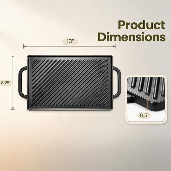Wudkey Cast Iron Reversible Grill Griddle, Rectangular Double