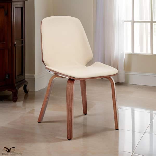 Benjara Cream Leather Wooden Frame Dining Chair