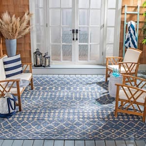 Courtyard Blue/Ivory 9 ft. x 12 ft. Bohemian Tribal Indoor/Outdoor Patio  Area Rug