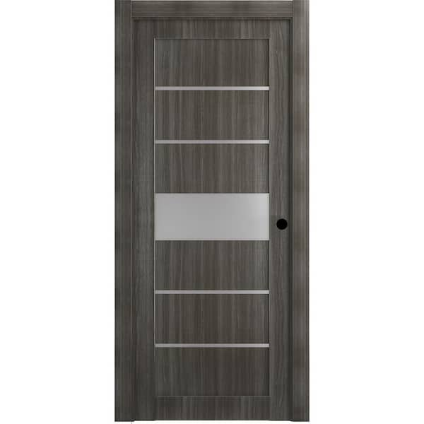 Belldinni 30 in. x 80 in. Siah Gray Oak Left-Hand Solid Core Composite 5-Lite Frosted Glass Single Prehung Interior Door