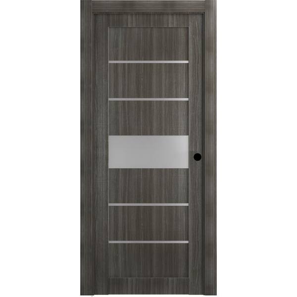 Belldinni 32 in. x 80 in. Siah Gray Oak Left-Hand Solid Core Composite 5-Lite Frosted Glass Single Prehung Interior Door