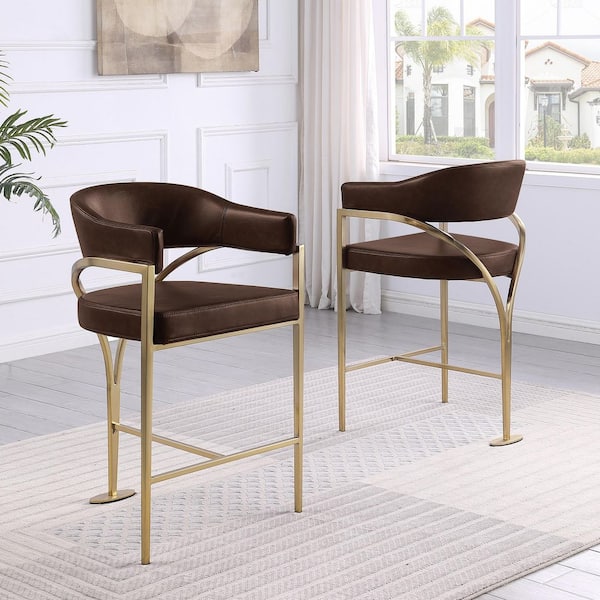 Neri 40 in H. Espresso Color Low Back Metal Frame Bar Stool With Leath-Aire Upholstery Set of 1