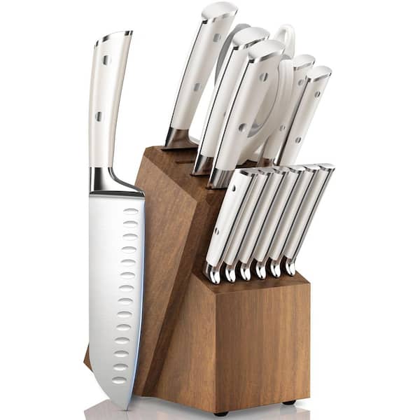 15-Piece Japanese High Carbon Stainless Steel Knife Set with Block and Sharpener, Ergonomic Full-tang Handle