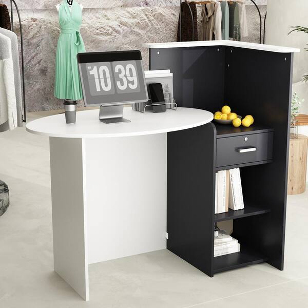 FUFU&GAGA 47.7 in. W Rectangle White and Black Wooden 1 FUFU&GAGA 47.7 in. W Rectangle White and Black Wooden 1