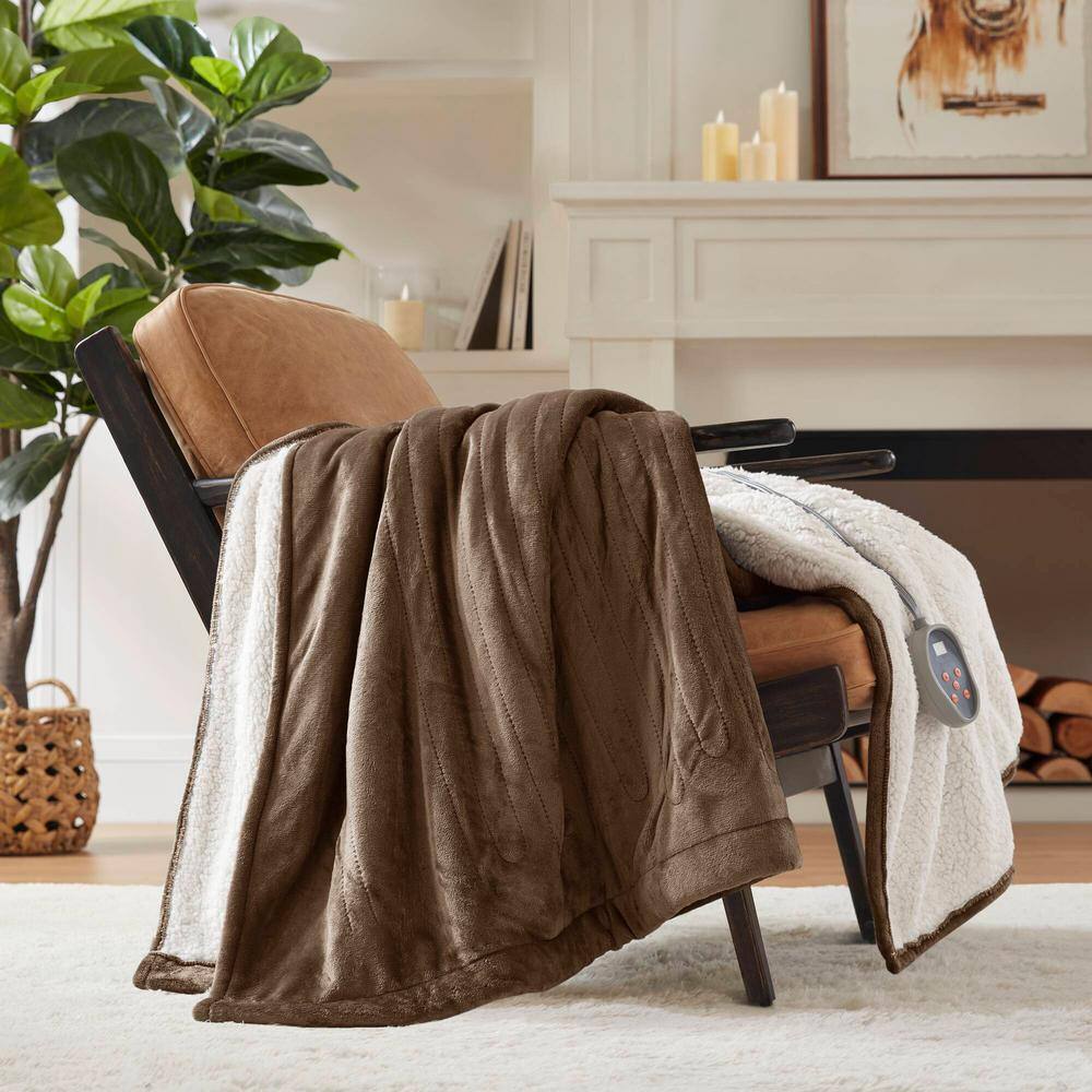 Full Size Chocolate Knitted Reversible Electric Blanket