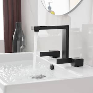 8 in. Widespread Double Handle High-Arc Bathroom Faucet Water-Saving With Drain Kit In Matte Black