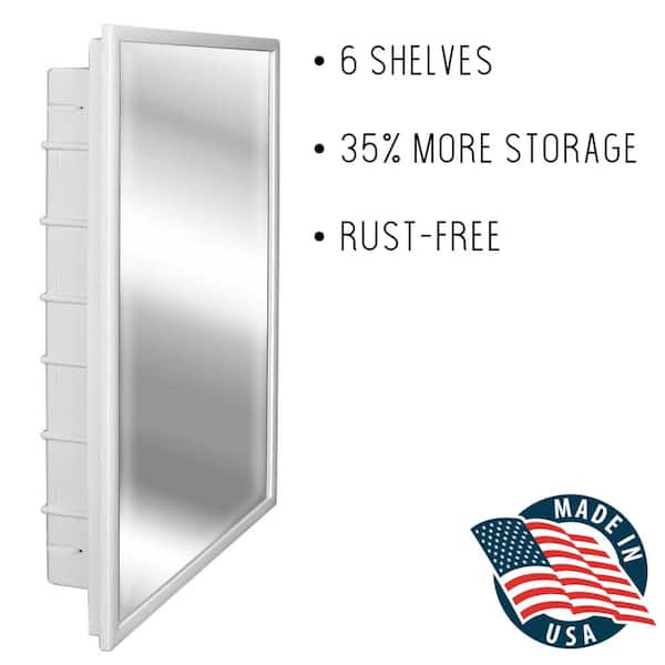 ZACA SPACECAB Capella 16 in. x 26 in. x 3-1/2 in. Framed Recessed 1-Door Bathroom Medicine Cabinet with 6-Shelves and White Frame