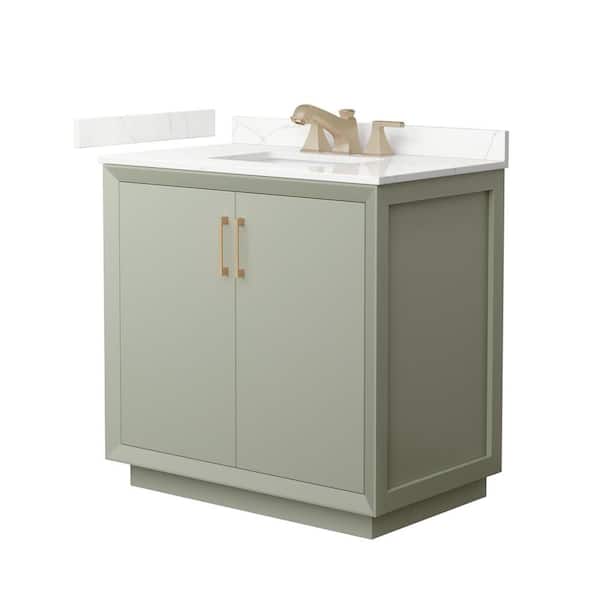 Wyndham Collection Strada 36 in. W x 22 in. D x 35 in. H Single Bath Vanity in Light Green with Giotto Quartz Top