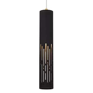 1-Light Matte Black Hanging Pendant with Cylinder Metal Shade