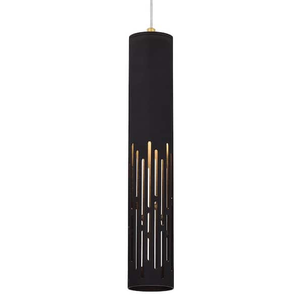 C Cattleya 1-Light Matte Black Hanging Pendant with Cylinder Metal Shade