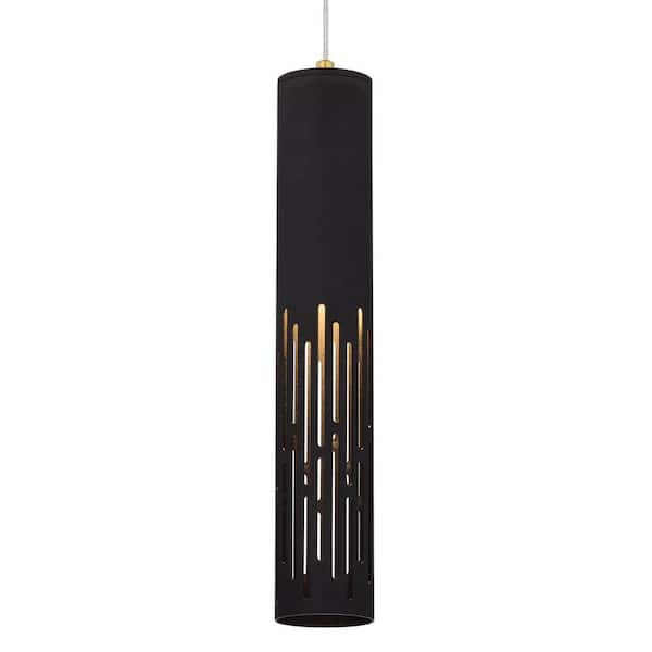 1-Light Matte Black Hanging Pendant with Cylinder Metal Shade