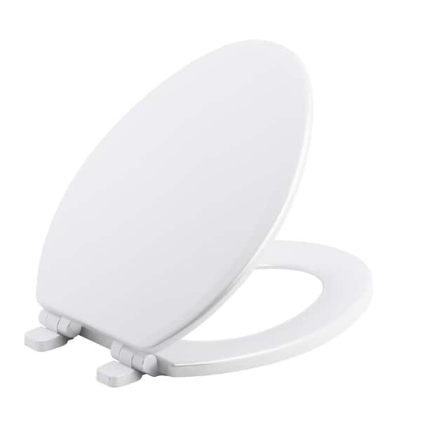 KOHLER Elongated Quiet-Close Closed Front Toilet Seat in White