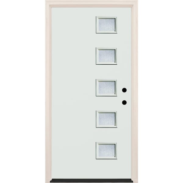 36 in. x 80 in. Left-Hand/Inswing 5-Lite Rain Glass Alpine Painted Fiberglass Prehung Front Door w/4-9/16 in. Frame