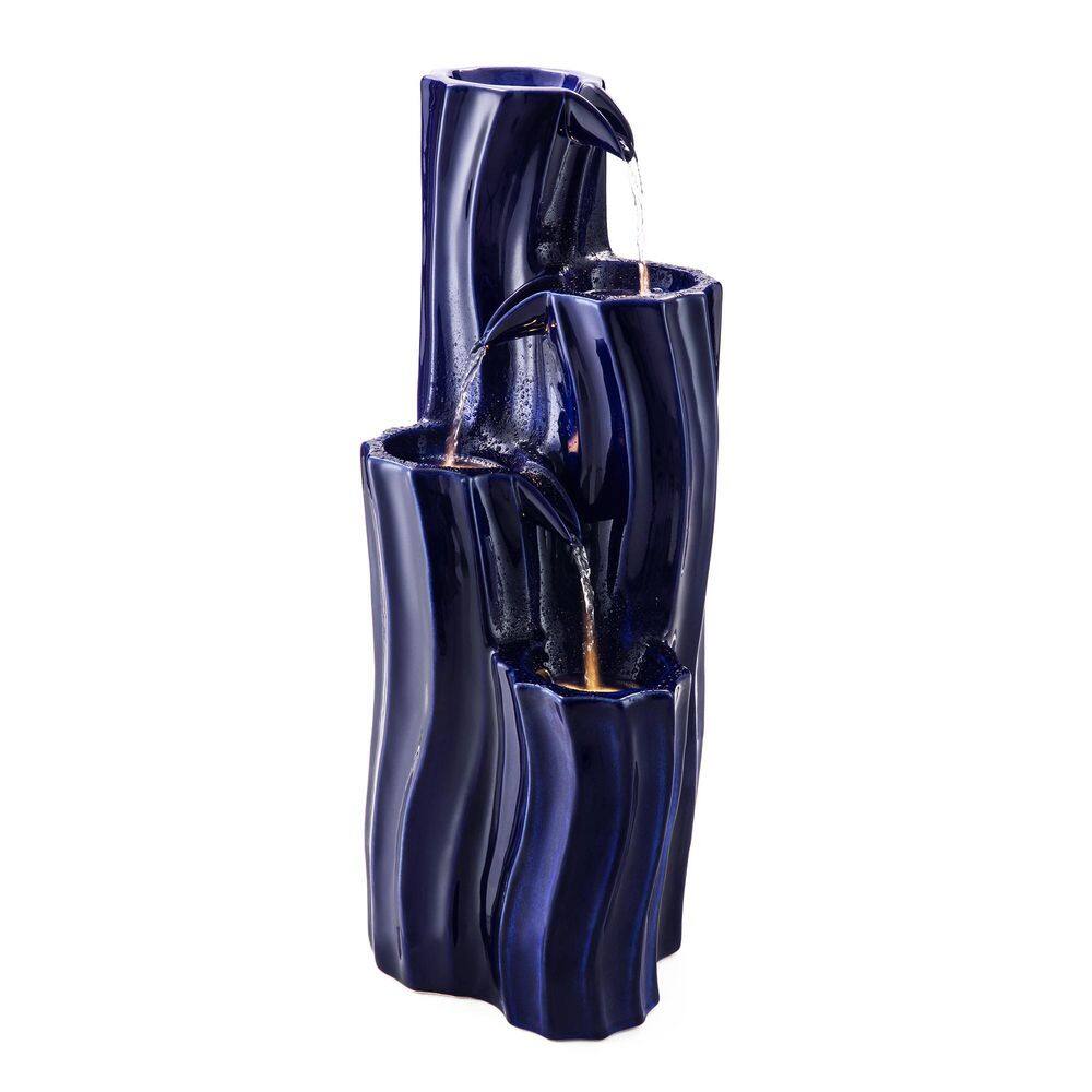 29.5 in. H 4-Tiered Cobalt Blue Wavy Texture Outdoor Ceramic Fountain with Pump and LED Light price history on PriceWatchPro