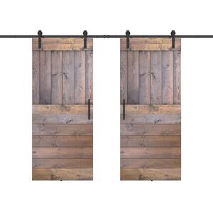 Base Lite 48 in. x 84 in. Fully Set Up Briar Smoke Finished Pine Wood Sliding Barn Door with Hardware Kit