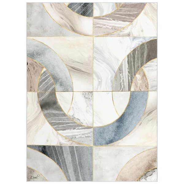 Beige 8' x 10' Mosaic Serenity Washable Geometric Art Area Rug Power-loomed Heavenly Softness with Non-Slipping Backing