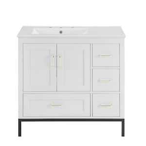 36 in. x 18.3 in. x 32.9 in. White MDF Rectangle Bathroom Vanity Cabinet Ready to Assembly, Solid Wood Plus