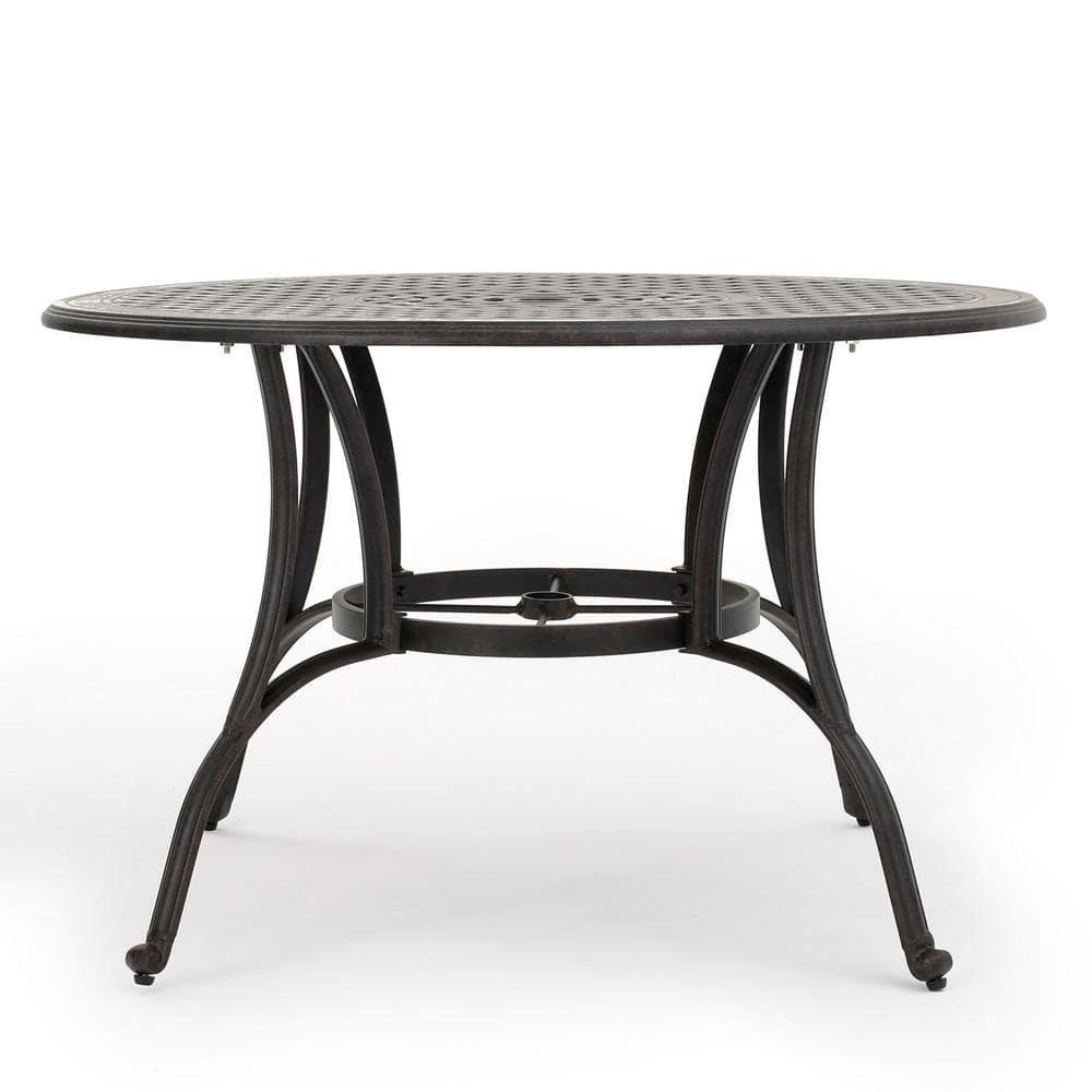 Cast Aluminum Outdoor Round Dining Table with Umbrella Hole for Patio Garde
