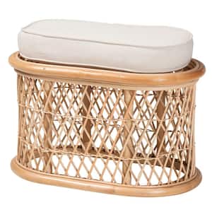 Ladonna Natural Rattan Ottoman Footstool with Cushion