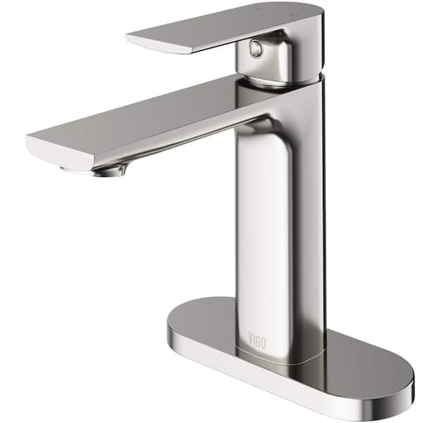 VIGO Davidson Single Handle Single-Hole Bathroom Faucet Set with Deck Plate in Brushed Nickel