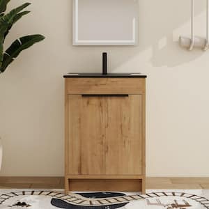 24 in. W x 18.3 in. D x 34.3 in. H Single Sink Free-Standing Bath Vanity in Brown with Black Ceramic Top