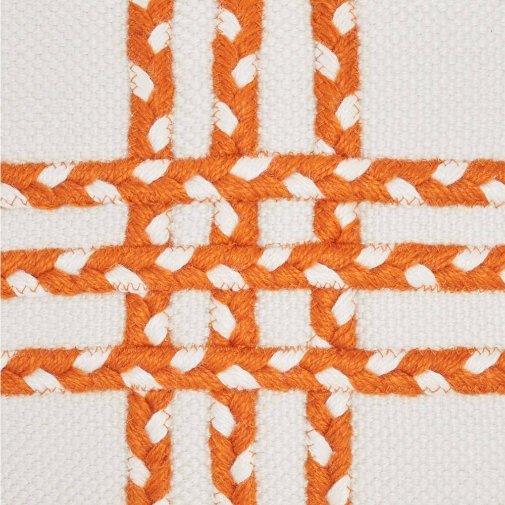 Orange and White Braided Rectangular Outdoor Throw Pillow