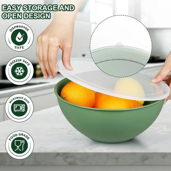 LAIFUCAM 6-Piece Green Plastic Mixing Bowl Set with Lids, Nesting