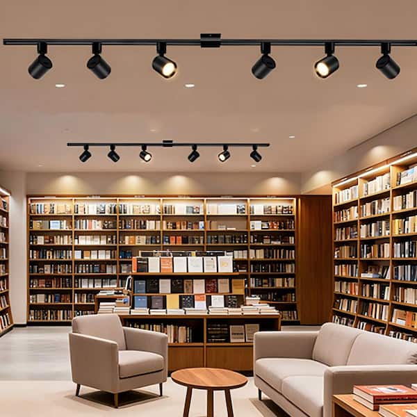 Black Integrated LED Linear Track Lighting Rotatable Cylinder Heads CRI90+, 800lm, Adjustable 5CCT, Lights Only 12-Pack